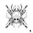 small spiders with sharp, dagger-shaped legs and eyes all over their bodies tattoo design idea