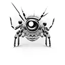 small spiders with sharp, dagger-shaped legs and eyes all over their bodies tattoo design idea