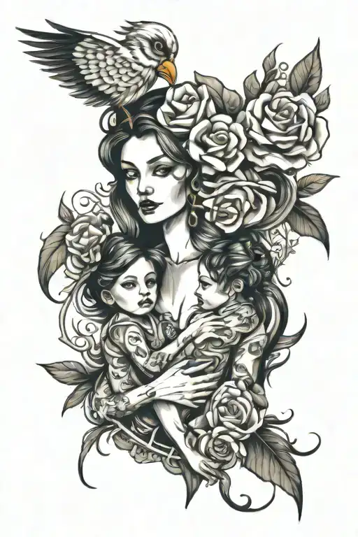 mother and children tattoo design idea