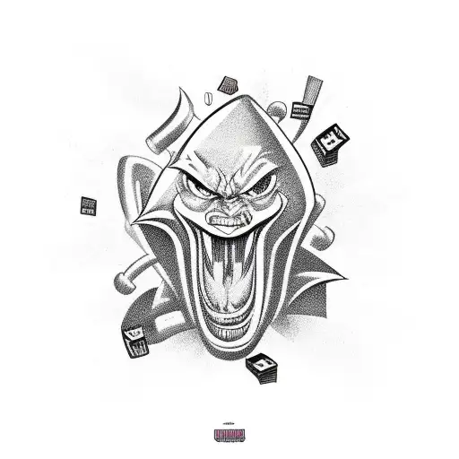 A unique design combining 1980s cartoon villains with cash flow elements, creating a visually striking and nostalgic tattoo tattoo design idea
