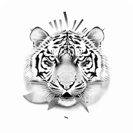 A fierce tiger with cash flowing through its stripes, symbolizing financial strength and power tattoo design idea