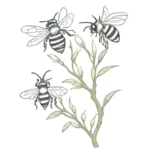 bee and willow branch tattoo design idea