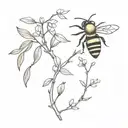 bee and willow branch tattoo design idea