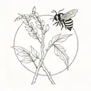 bee and willow branch tattoo design idea