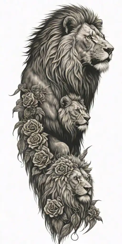 lion with a eagle and thorns and roses tattoo design idea