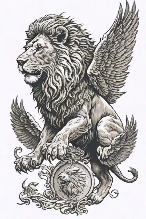 lion with a eagle flying in the background  tattoo design idea