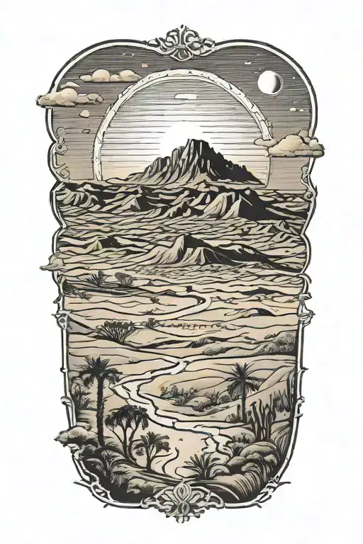 Sahara desert sunset scene tattoo design idea