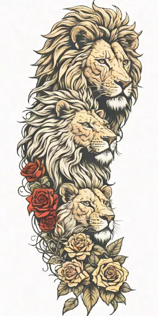 lion with a eagle and thorns and roses tattoo design idea