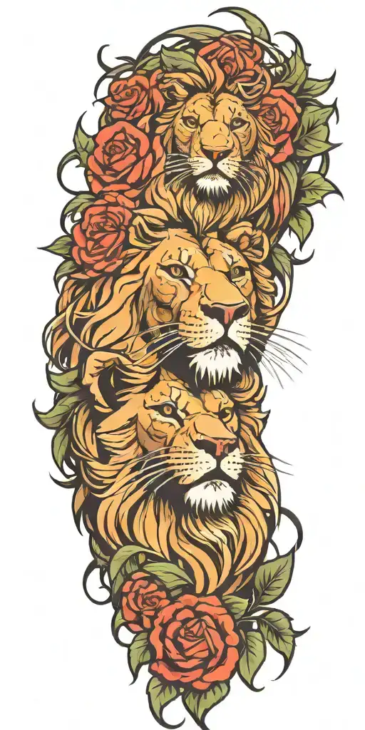 lion with a eagle and thorns and roses tattoo design idea