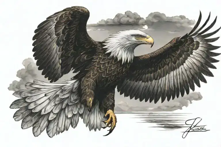 eagle flying towards the horizon tattoo design idea