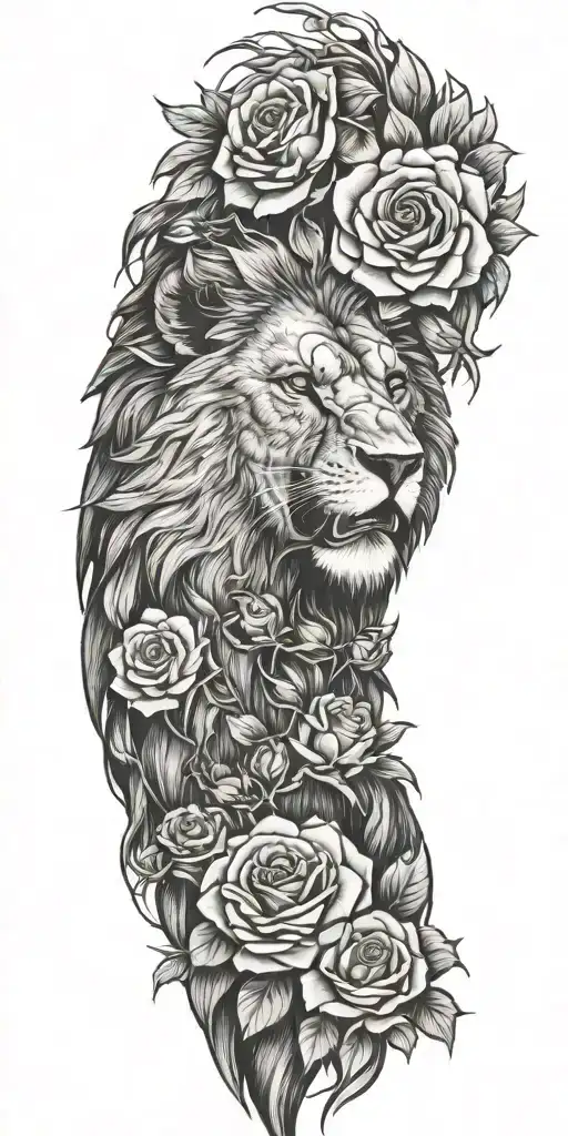 lion with a eagle and thorns and roses tattoo design idea