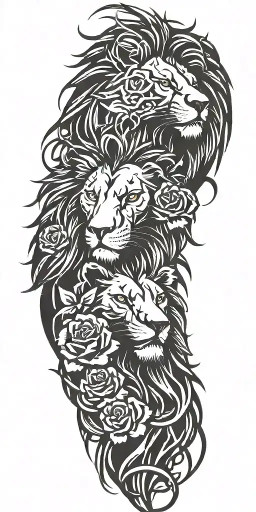 lion with a eagle and thorns and roses tattoo design idea