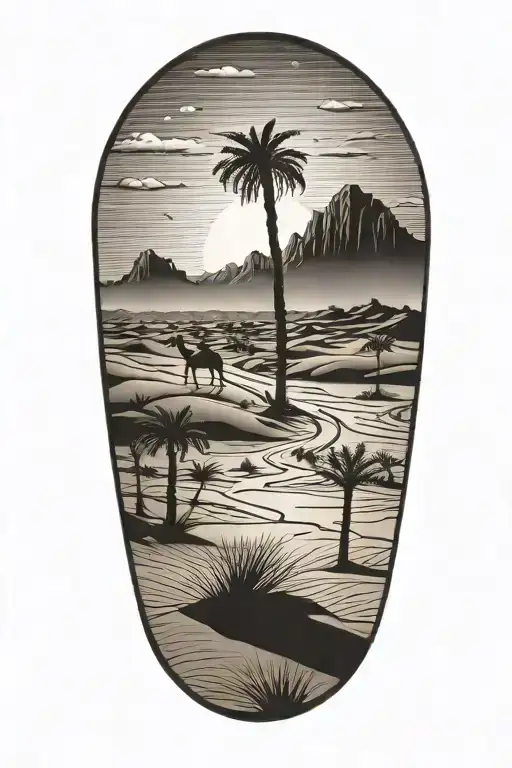 Sahara desert sunset scene tattoo design idea