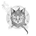 a cat with oxygentank under water working for navy seals tattoo design idea