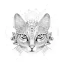 A cybernetic cat with circuitry patterns and glowing eyes tattoo design idea