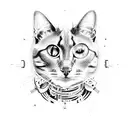 A cybernetic cat with circuitry patterns and glowing eyes tattoo design idea