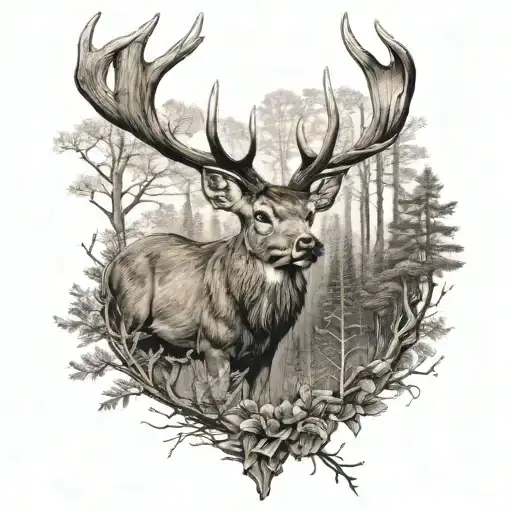 Deer and Woods tattoo design idea