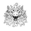 Carnotaurus sourrounded by flowers tattoo design idea