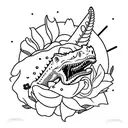 Carnotaurus sourrounded by flowers tattoo design idea