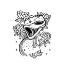 Carnotaurus sourrounded by flowers tattoo design idea