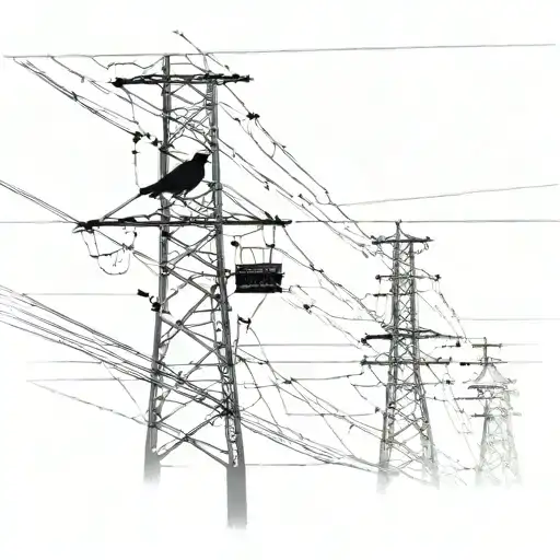 powerline with a crow on the line with the words "all we wanted was a place to feel like home" put into the powerline tattoo design idea