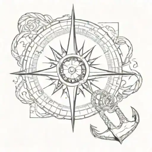Compass and anchor  tattoo design idea