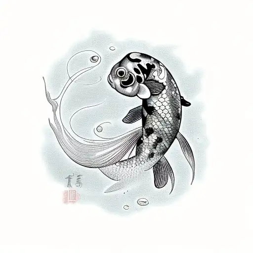 black Koi Fish with Lotus closet tattoo design idea