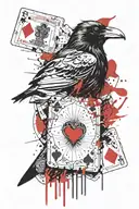 front view of Raven with playing card featuring tattoo design idea