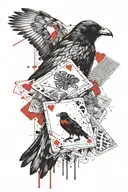 front view of Raven with playing card featuring tattoo design idea