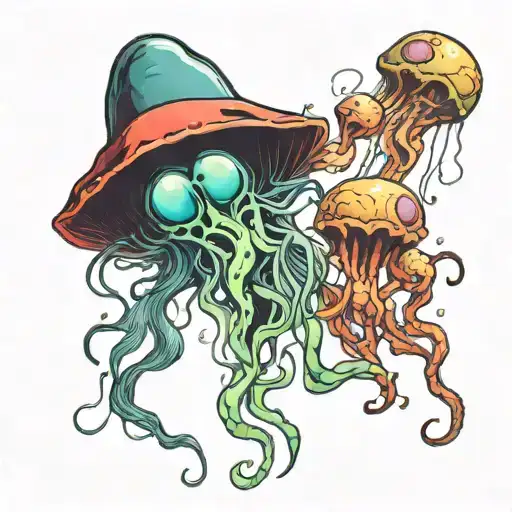 jellyfish and alien smoking tattoo design idea