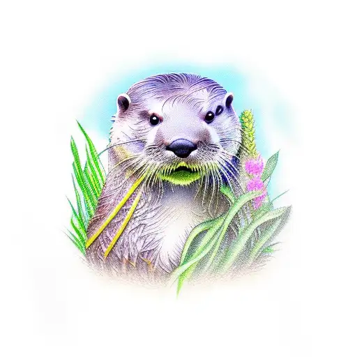 otter with barley plant tattoo design idea