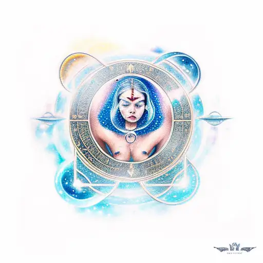 libra zodiac sign with woman in galaxy tattoo design idea