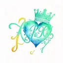 initials KK with a crown and love heart tattoo design idea