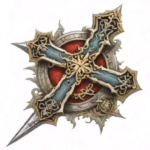 Syrian Orthodox cross with a sword on the bottom of it tattoo design idea