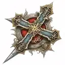 Syrian Orthodox cross with a sword on the bottom of it tattoo design idea