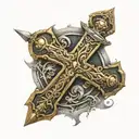 Syrian Orthodox cross with a sword on the bottom of it tattoo design idea