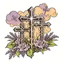 three crosses overlapping a lavender planr with clound in background  tattoo design idea