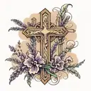 three crosses overlapping a lavender planr with clound in background  tattoo design idea
