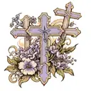 three crosses overlapping a lavender planr with clound in background  tattoo design idea