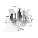 A group of hikers walking through a neon-lit cityscape with skyscrapers and a DJ booth at the end of the trail tattoo design idea