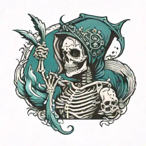 skeleton mermaid wearing welding hood tattoo design idea