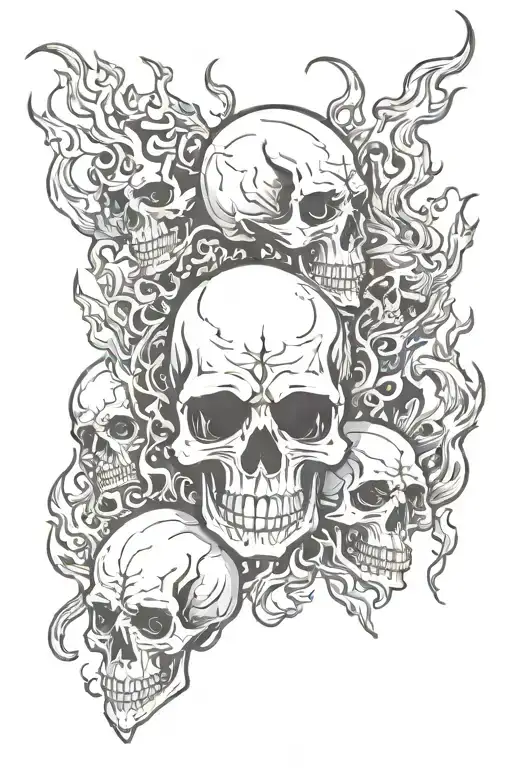 skulls and flames tattoo design idea