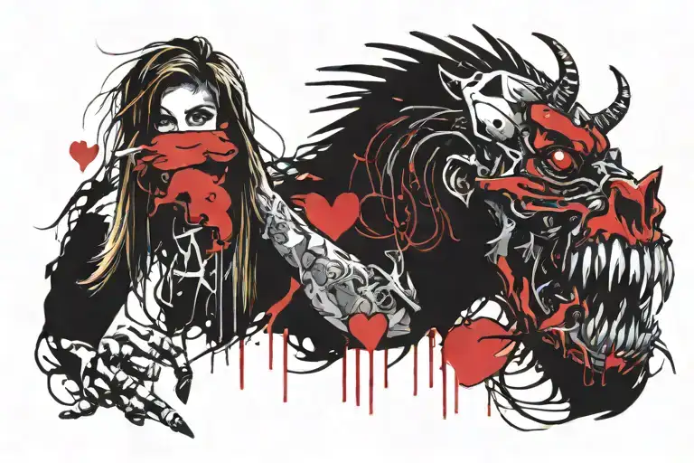 monster with the face of a girl eating heart  tattoo design idea