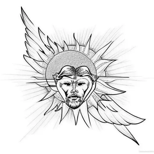 sun , heart, angel wings tattoo design idea