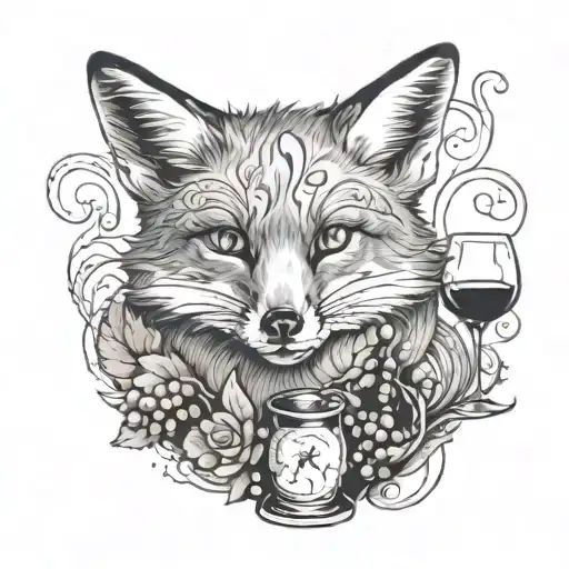 a fox with wines swirling around  tattoo design idea