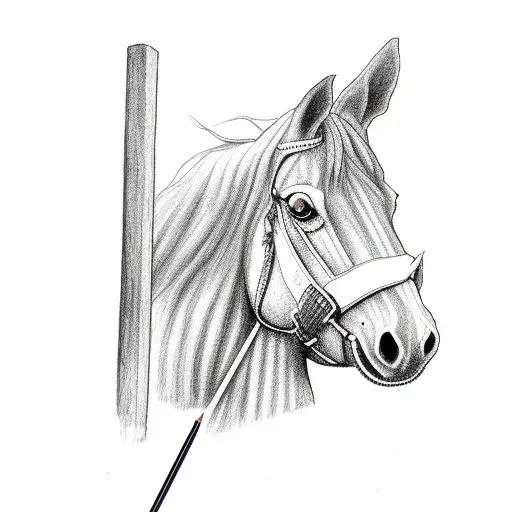 horse with straw in lip tattoo design idea