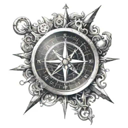 alpha and omega symbol on the compass tattoo design idea