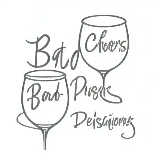 black sambucca glasses cheers with text above "bad decisions" and text below "since 2001" tattoo design idea
