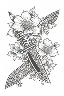 knives and cherry blossom tattoo design idea