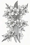 knives and cherry blossom tattoo design idea